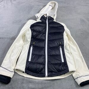 Halifax Traders Hybrid Jacket Womens M Cream Black Down Puffer Softshell Hooded